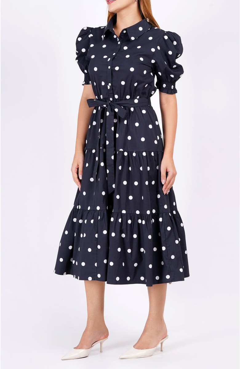 Leota Octavia Puff Sleeve Shirt Dress, Alternate, color, Small Polka Black White
