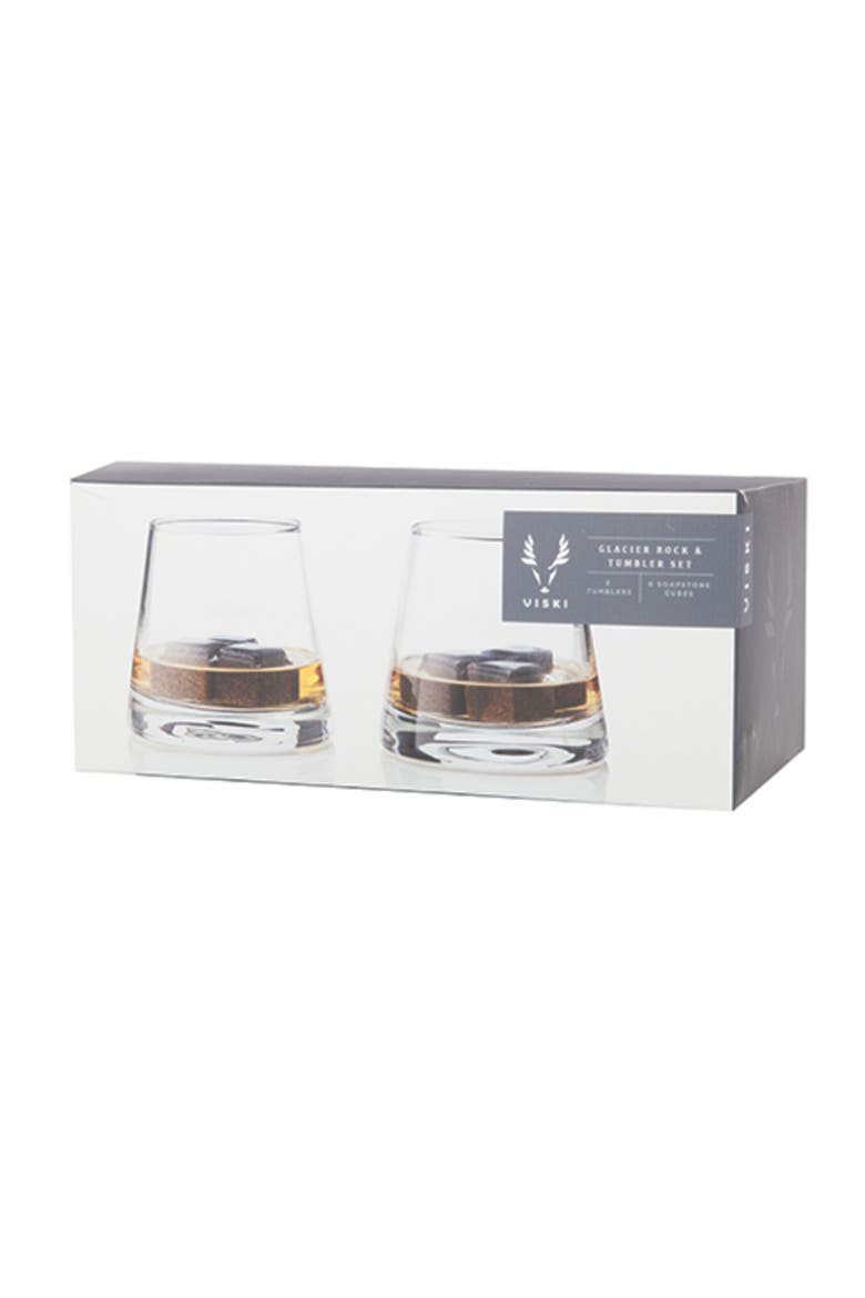 Glacier Rocks 8-Piece Soapstone Cube and Tumbler Set, Alternate, color, Clear