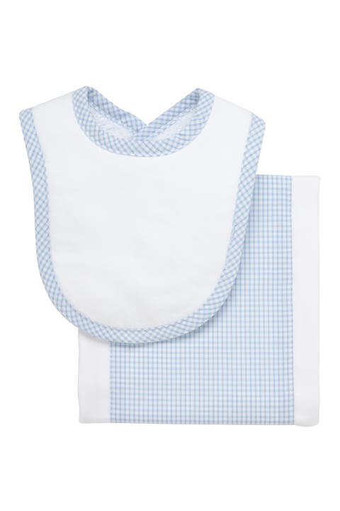 Small Check Drooler Bib & Burp Set