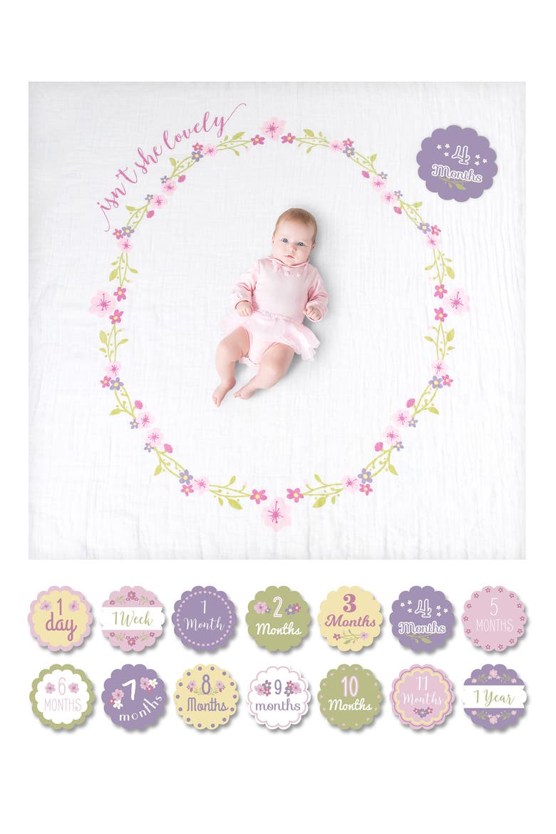 Baby's First Year - Isn't She Lovely Muslin Blanket & Milestone Card Set, Alternate, color, PINK