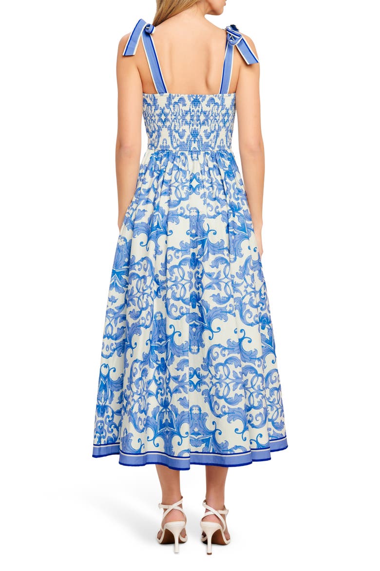 Bow Tied Shoulder Strap Midi Dress, Alternate, color, IVORY BLUE