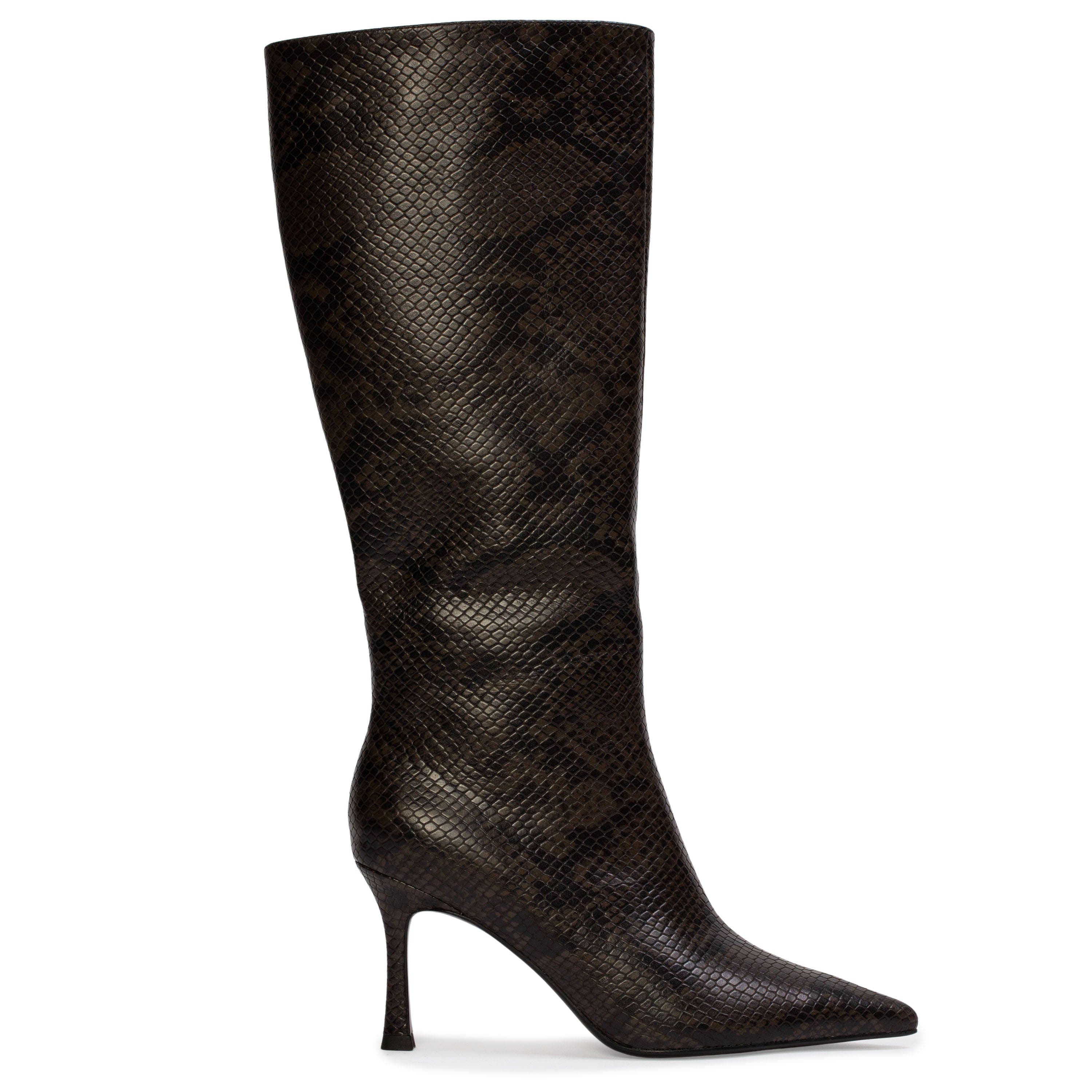 BLACK SUEDE STUDIO Draya 80 Snake Boot, Main, color, Brown Snake Leather