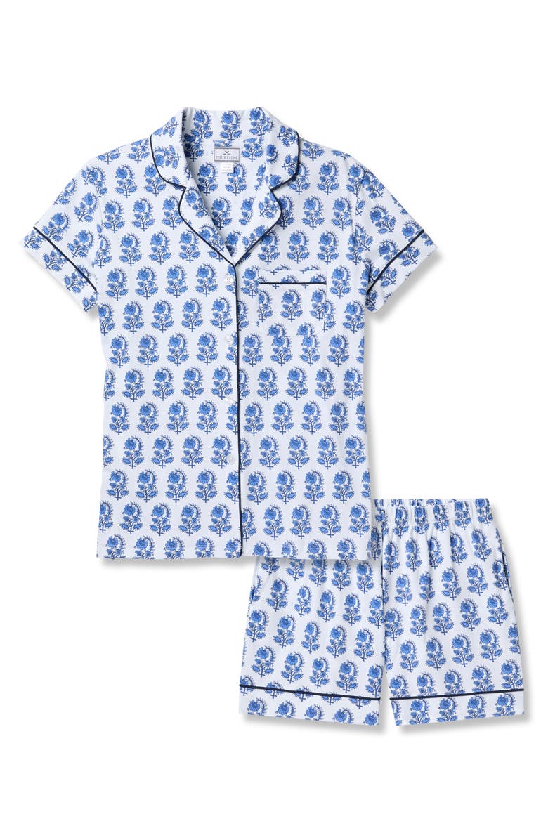 Petite Plume Print Pima Cotton Short Pajamas, Alternate, color, Blue
