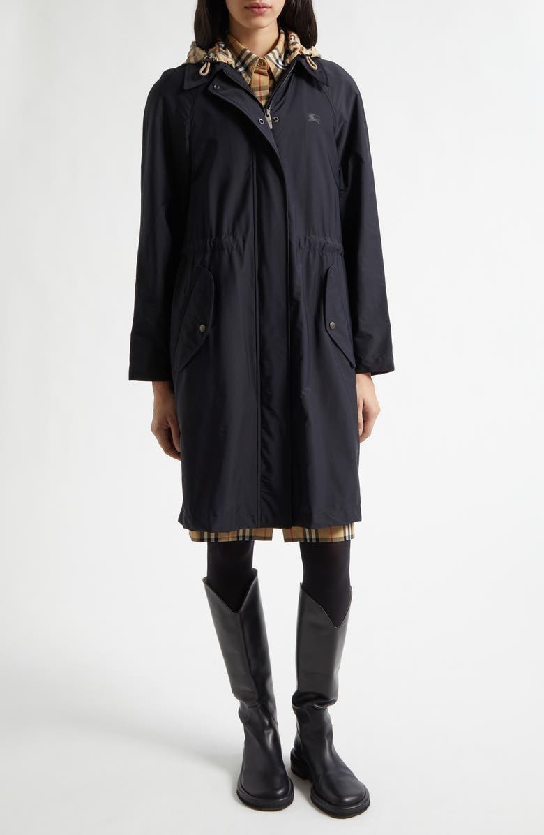 Burberry Newbury Stretch Twill Coat with Removable Hood, Main, color, Black