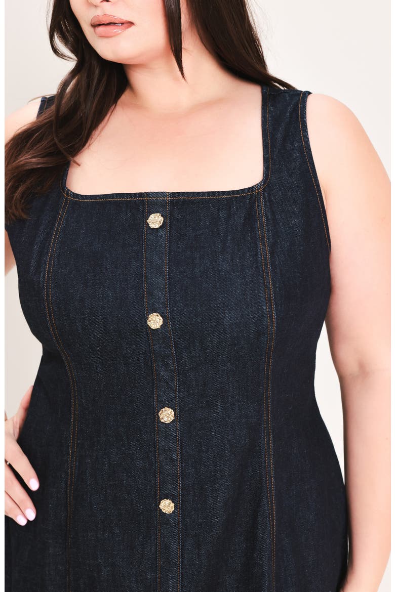 Square Neck Button Front Midi Dress, Alternate, color, DARK INDIGO