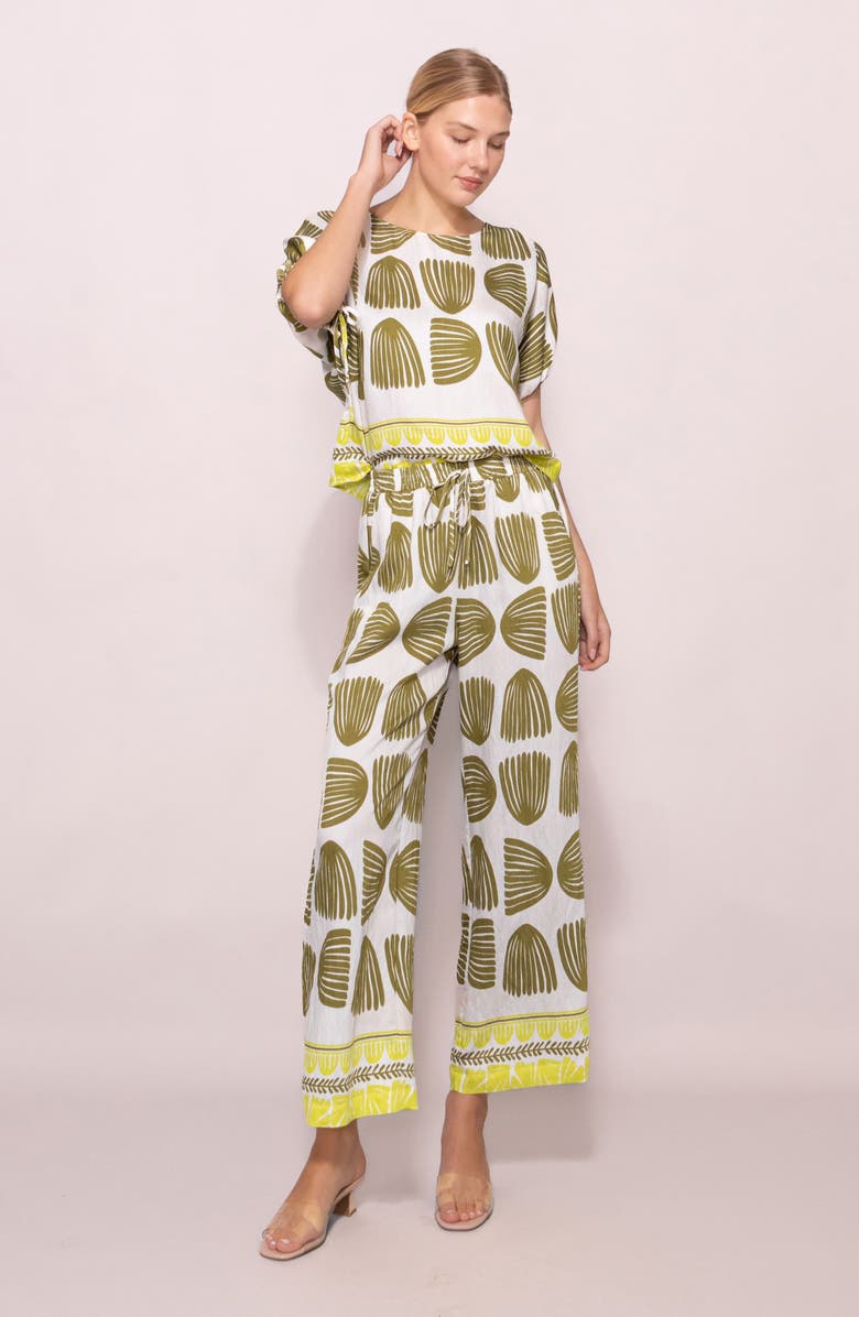 MELLODAY Abstract Print Wide Leg Pants, Alternate, color, Chartreuse/ White Shell