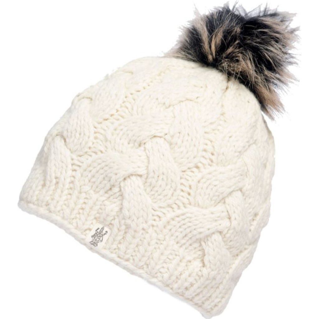 Nirvanna Designs Boheme Cable Beanie W/ Faux Fur Pom In White