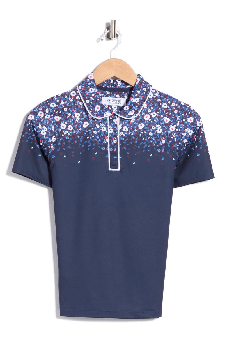Engineered Zen Floral Polo, Main, color, BLACK IRIS