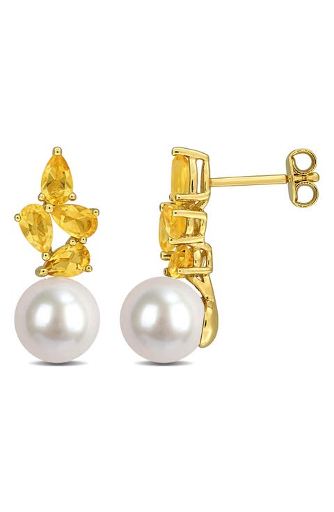 Cultured Freshwater Pearl & Citrine Earrings