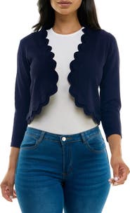 Nina Leonard Scalloped Bolero Shrug Sweater