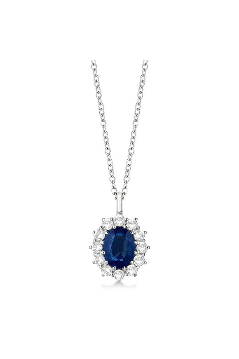 Oval Gemstone and Diamond Pendant Necklace 14k, Alternate, color, Blue Sapphire,White Gold