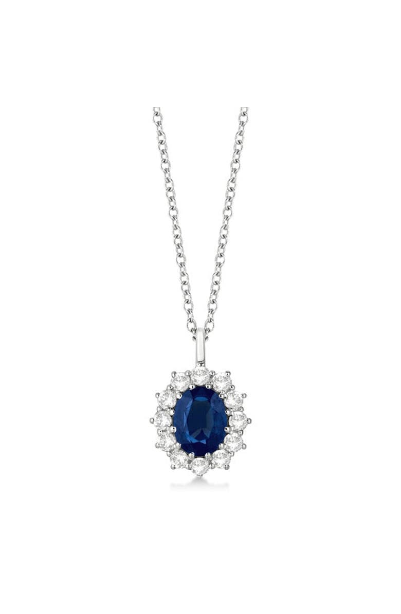 ALLUREZ Oval Gemstone & Diamond Pendant Necklace 14k, Alternate, color, Blue Sapphire,White Gold