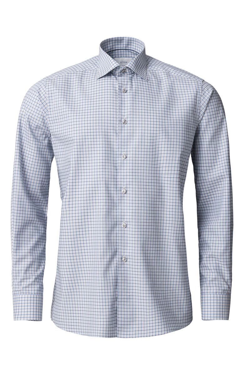 Eton Contemporary Fit Check Cotton Dress Shirt, Alternate, color, Dark Blue