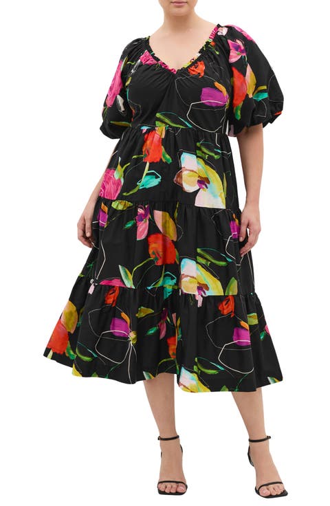 Fantasy Floral Cotton Midi Dress