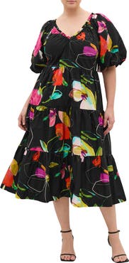 City Chic Fantasy Floral Cotton Midi Dress