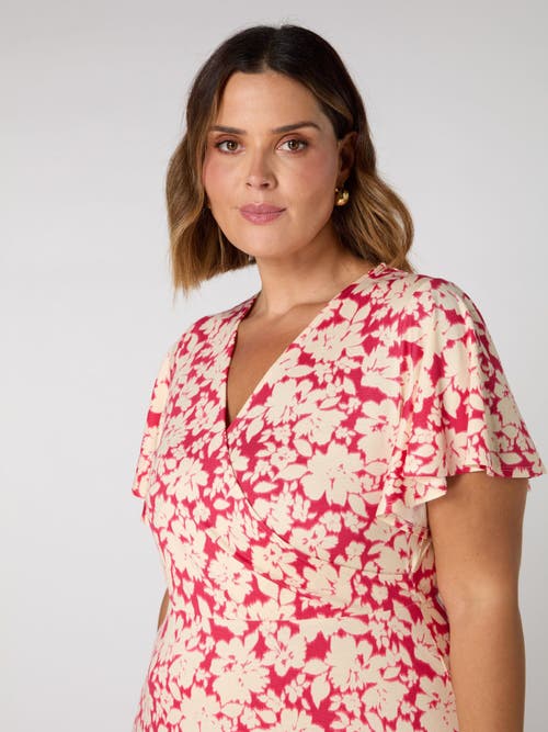 Live Unlimited Floral Print Flutter Sleeve Wrap Dress In Pink