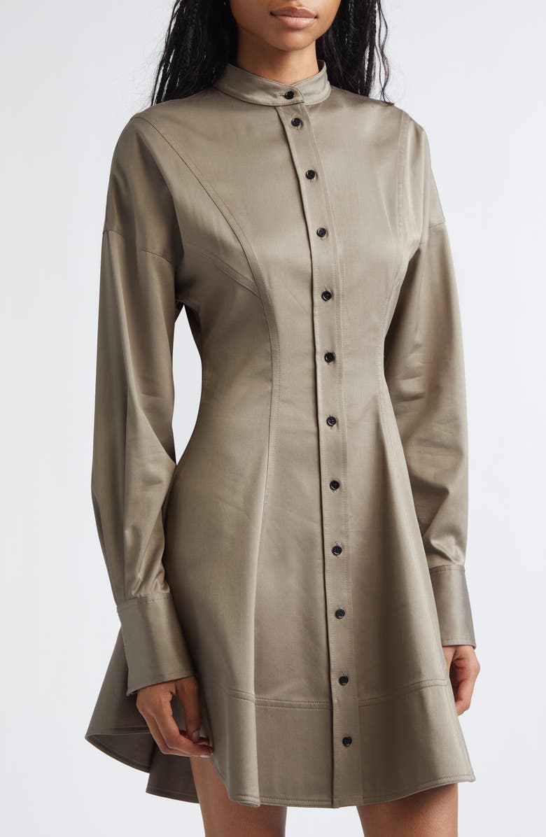 Proenza Schouler Janan Long Sleeve Cotton Stretch Sateen Dress, Alternate, color, Dark Flax