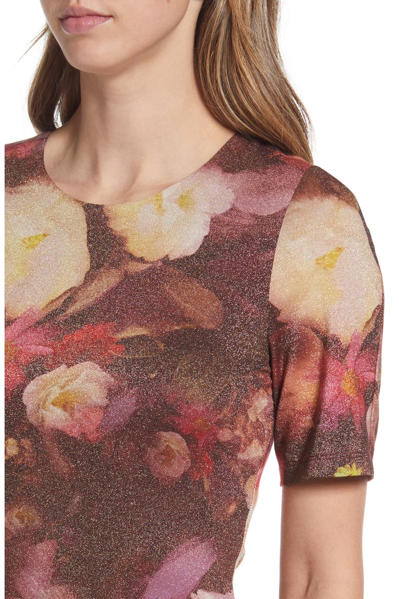 Layne Floral Print Short Sleeve Knit Midi Dress, Alternate, color, AUTUMN GLARE