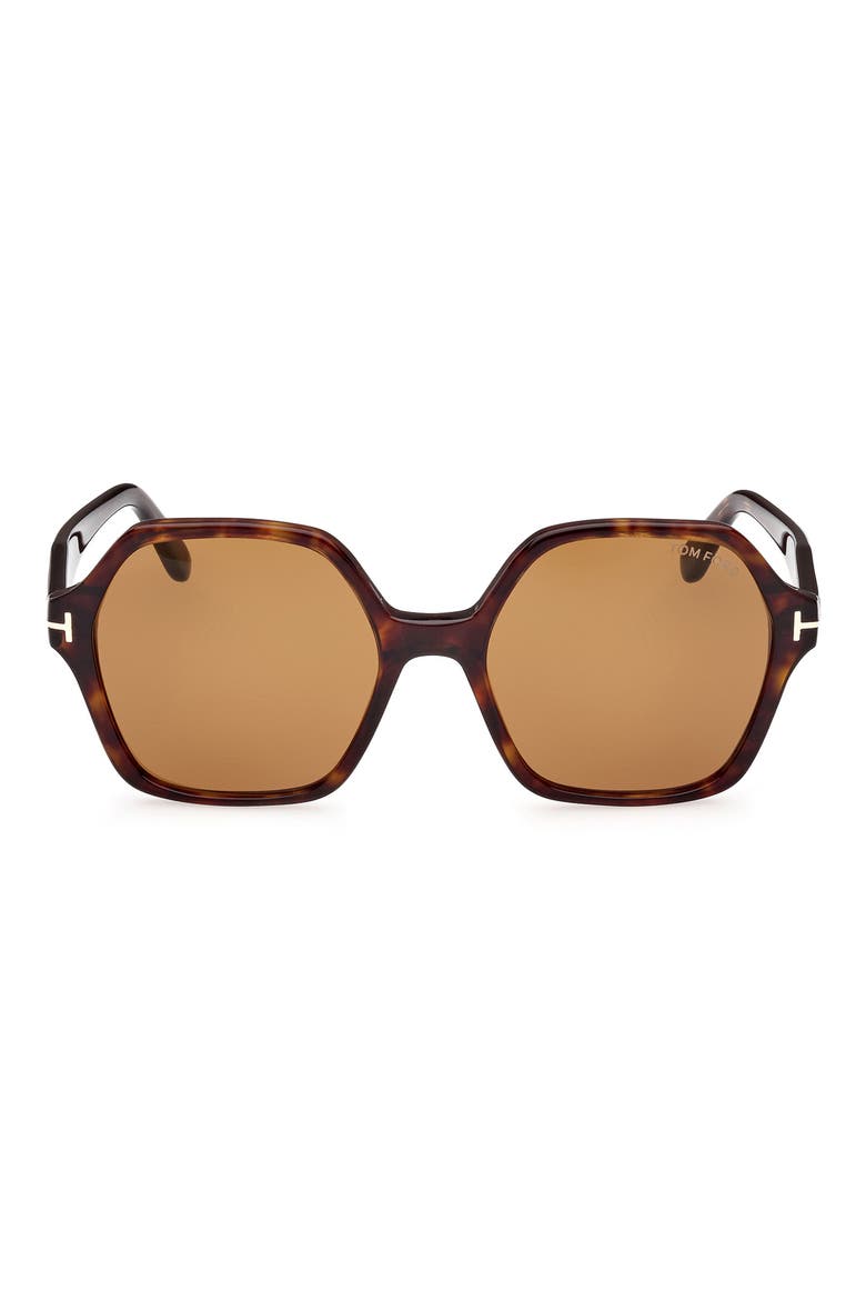 Romy 56mm Geometric Sunglasses, Main, color, SHINY DARK HAVANA / BROWN