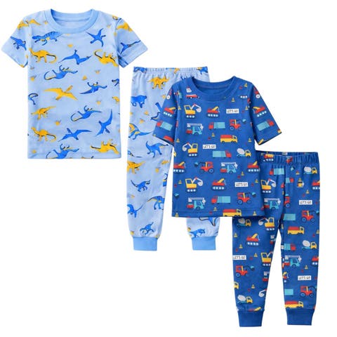 Kids and Toddlers Boys 2 Pack Short Sleeve Pajama Sets Snug Fitted Ultra Soft