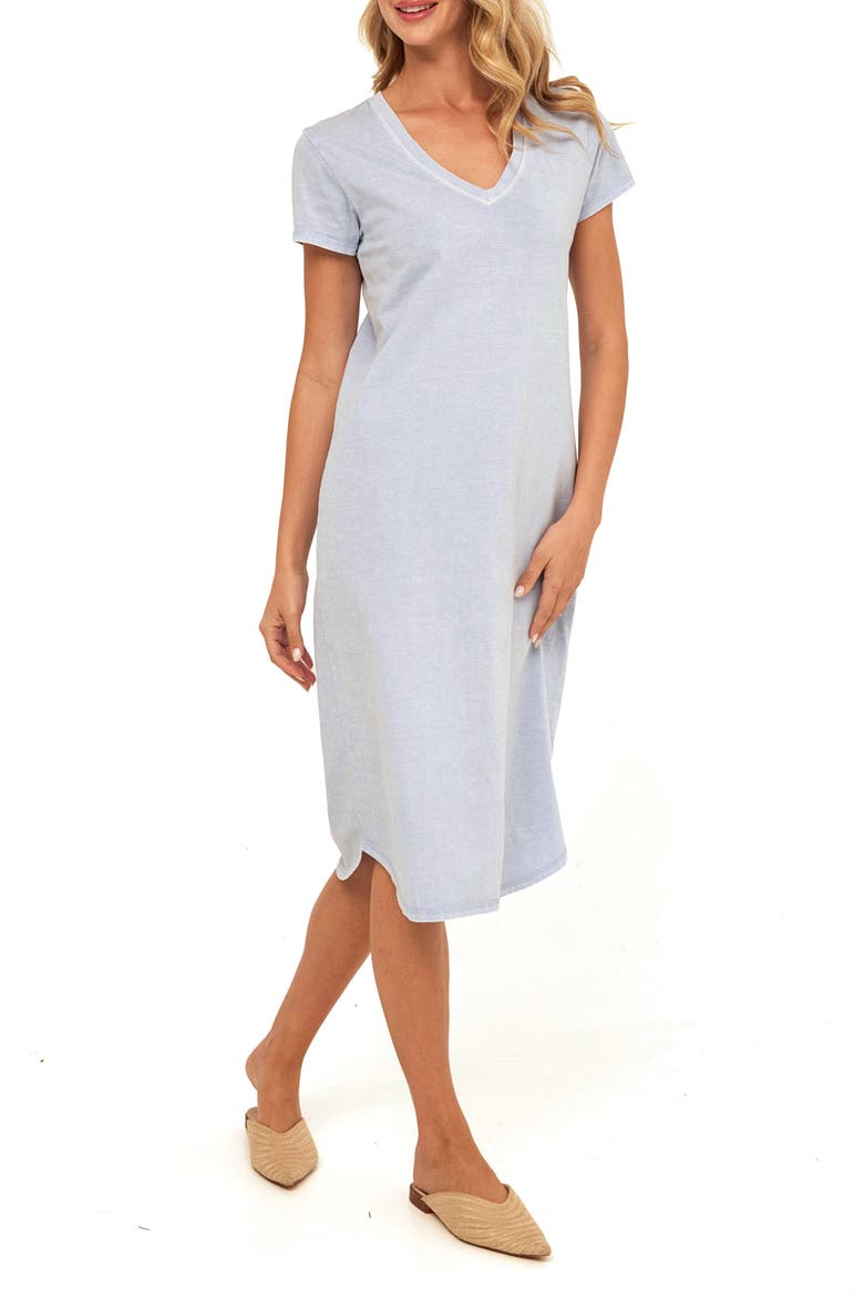 Ethel Mineral Wash V-Neck Cotton Midi Dress, Main, color, HIGH TIDE