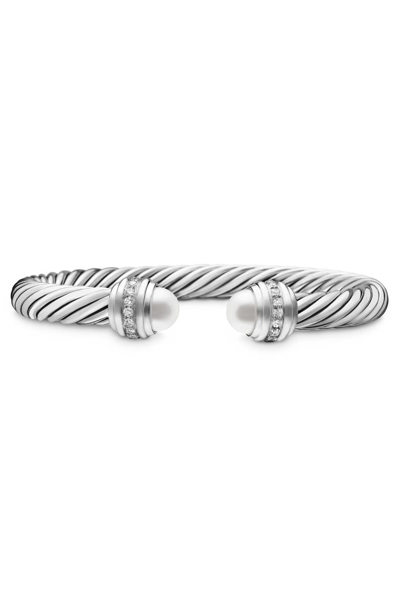 David Yurman The Cable Collection<sup>®</sup> Diamond & Genuine Pearl Cuff Bracelet, 7mm, Main, color, 