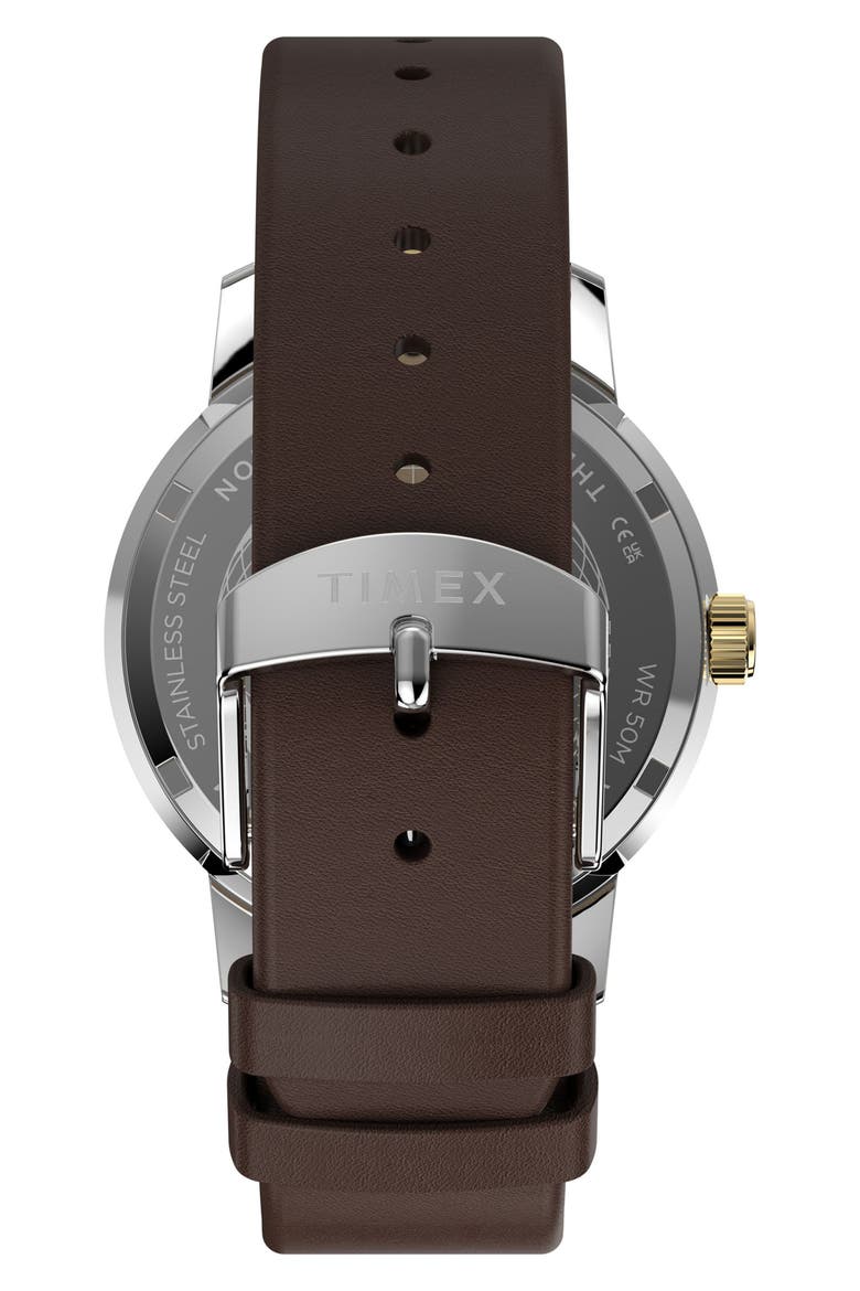 Marlin GMT Leather Strap Watch, 40mm, Alternate, color, BROWN