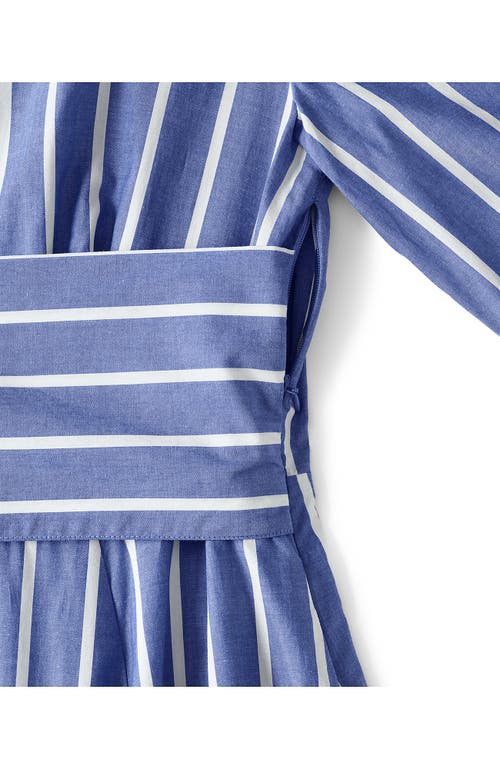 Lands' End Plus Size Poplin Midi Wrap Front Dress In Sapphire Gem Blue Broad Stripe