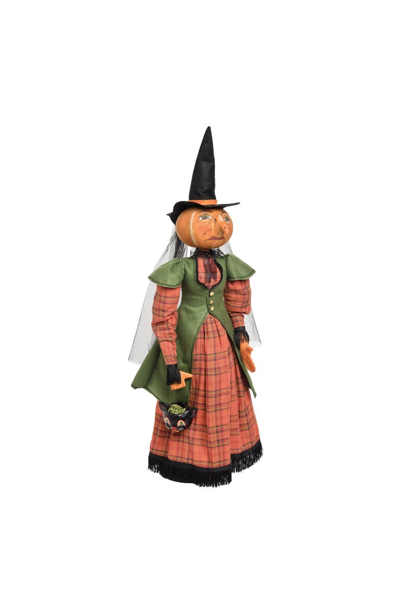 Gallerie II Ophelia Pumpkin Witch on Stand Joe Spencer Gathered Traditions Halloween Art Doll Figure, Main, color, Orange