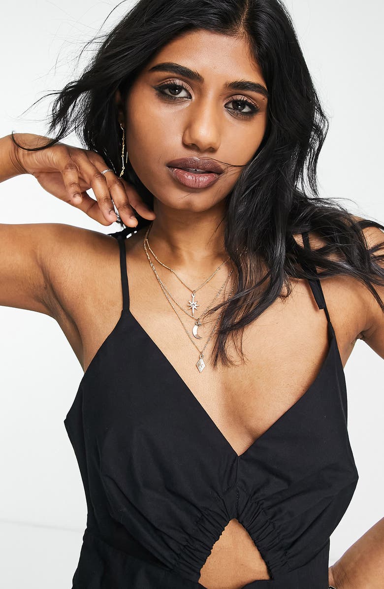 Topshop Cutout Sleeveless Cotton Dress, Alternate, color, Black