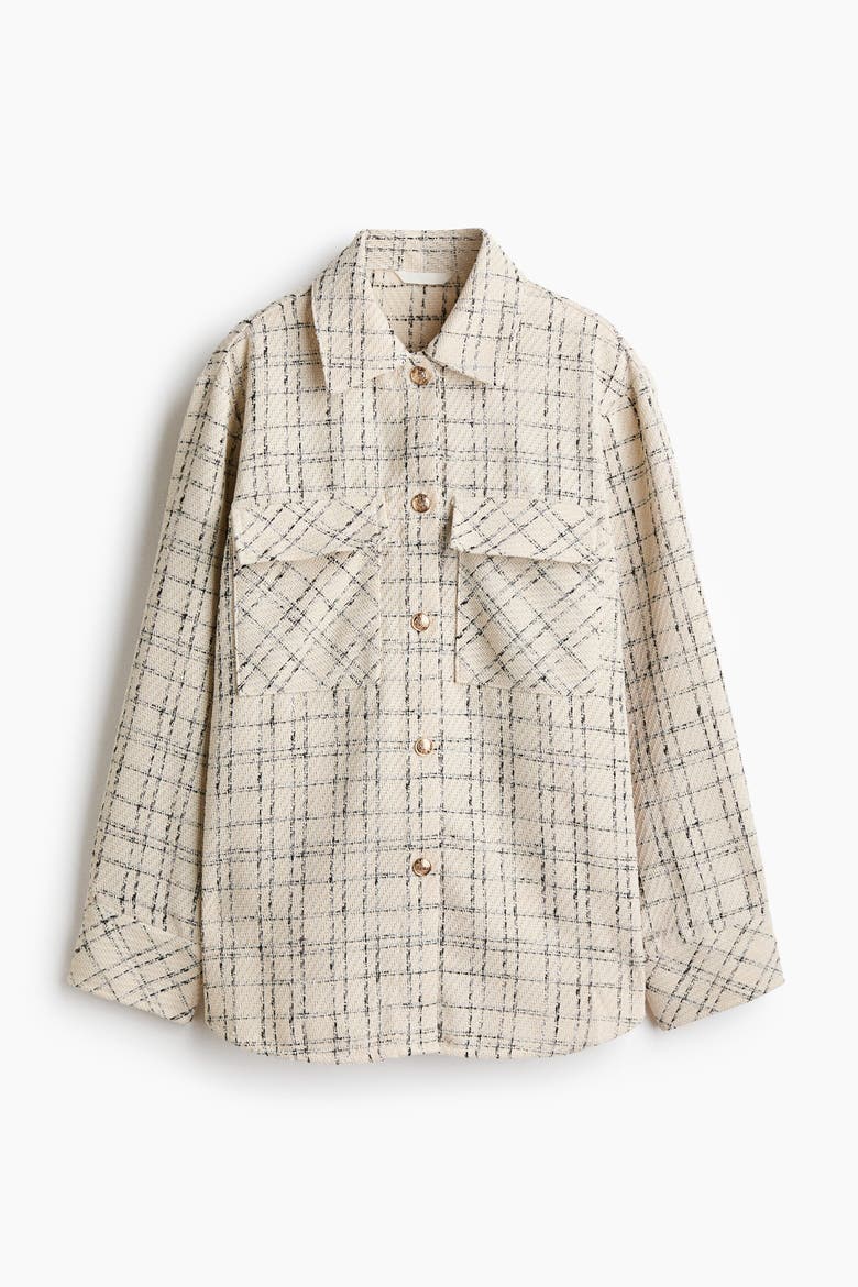 Bouclé Overshirt, Alternate, color, Light beige/checked
