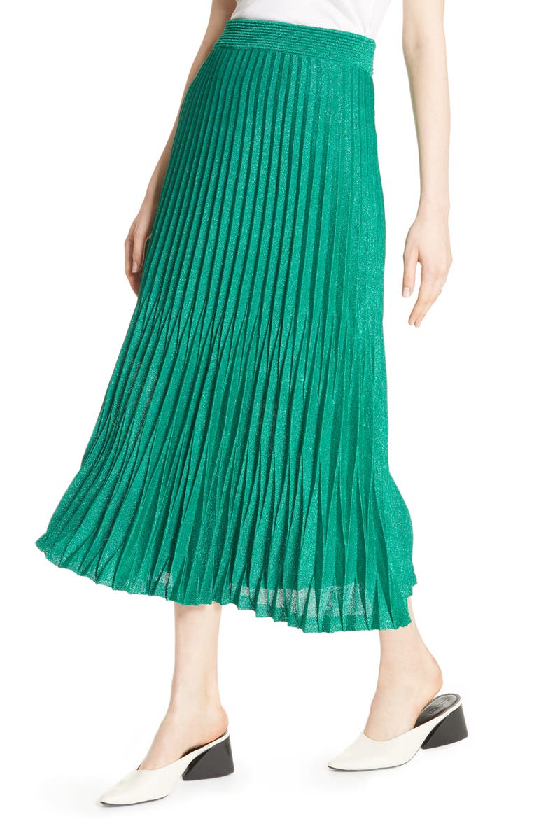 Jupette Pleated Midi Skirt, Alternate, color, GREEN
