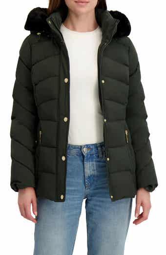 Laundry by Shelli Segal Hooded Puffer with Faux Fur Trim