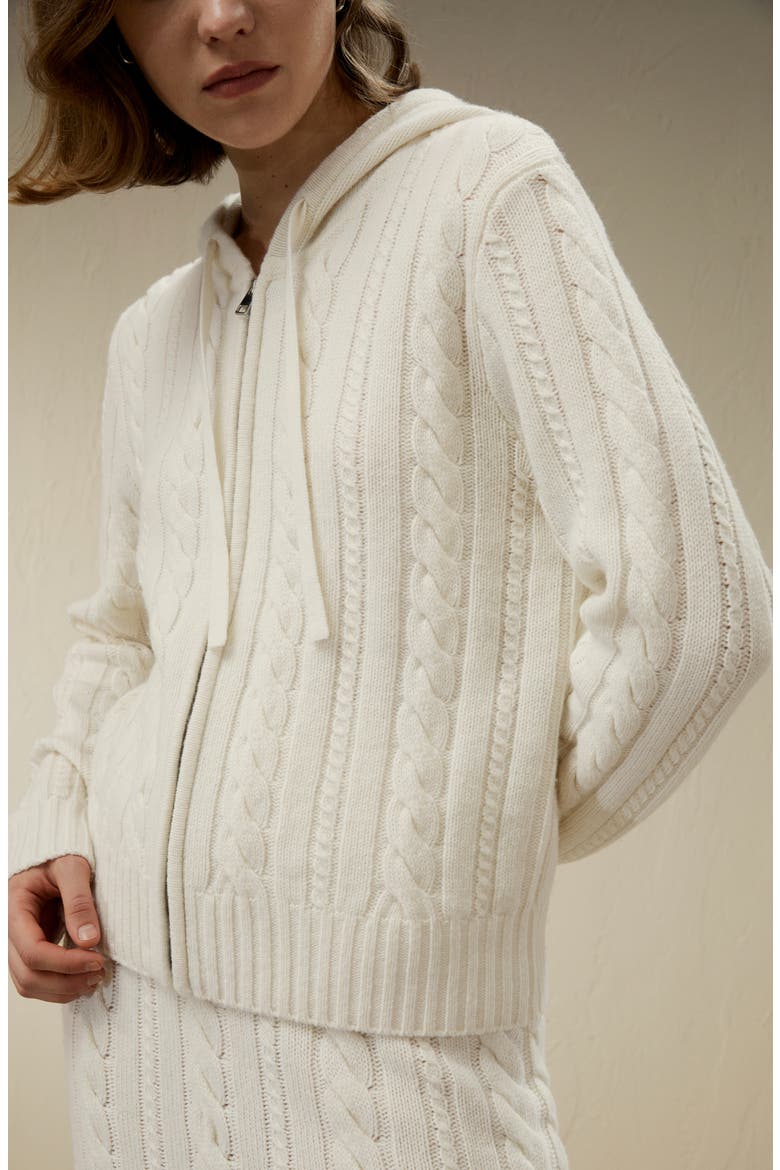 Women's Bela Cable-Knit Wool-Cashmere Blend Hoodie, Alternate, color, White