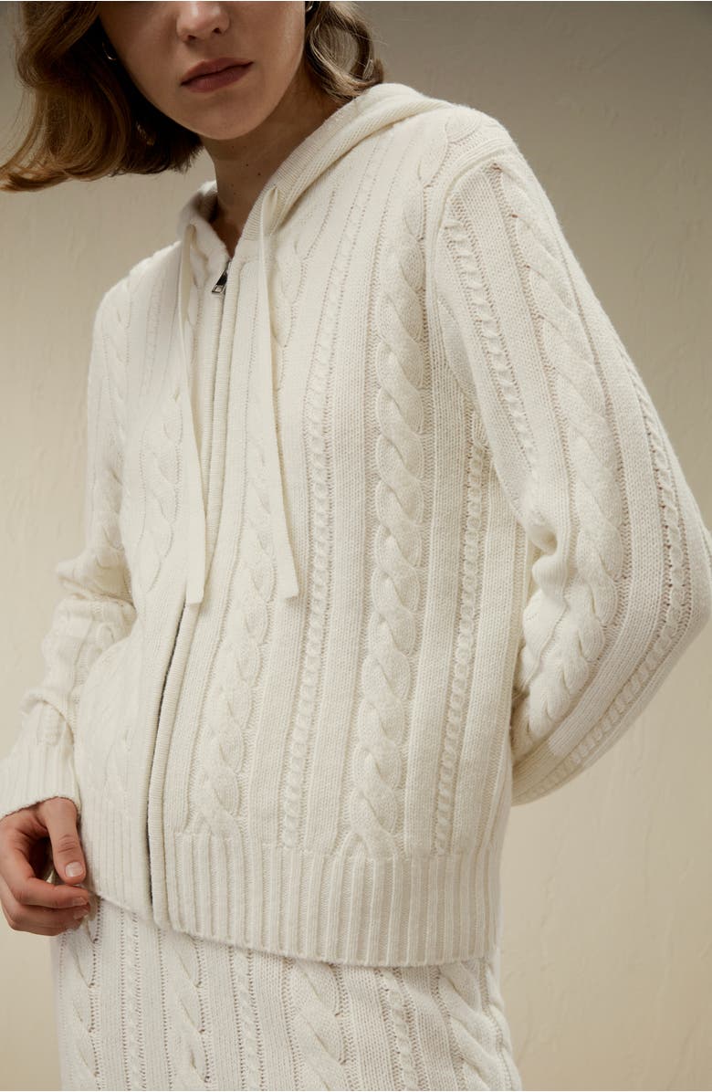 Lilysilk Women's Bela Cable-Knit Wool-Cashmere Blend Hoodie, Alternate, color, White