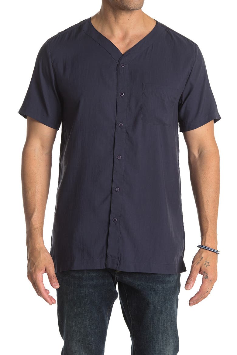 Luca Collarless Regular Fit Shirt, Main, color, DEEP NAVY