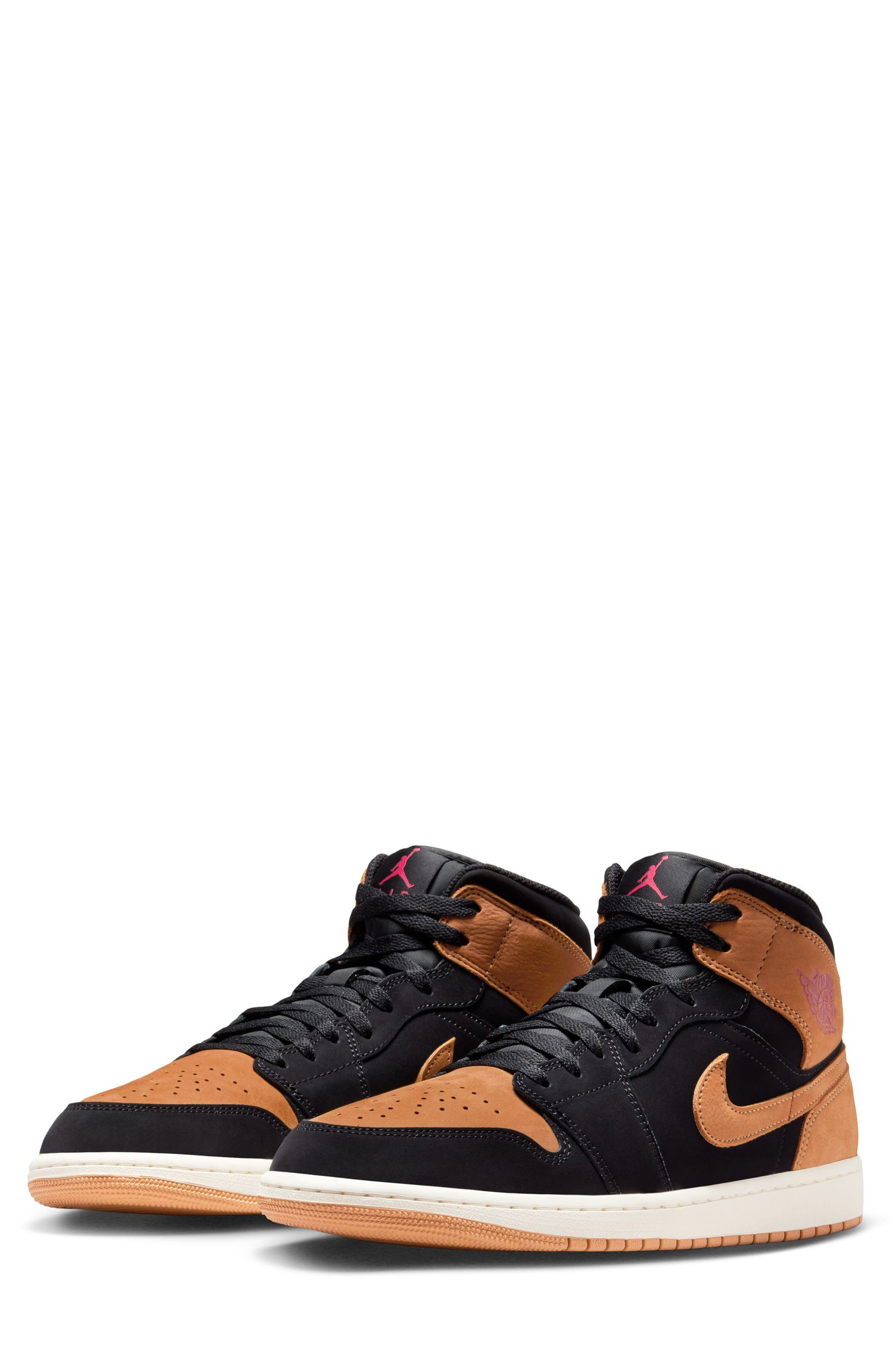 Jordan Air Jordan 1 Mid SE Sneaker, Main, color, Black/ Flax/ Varsity Red