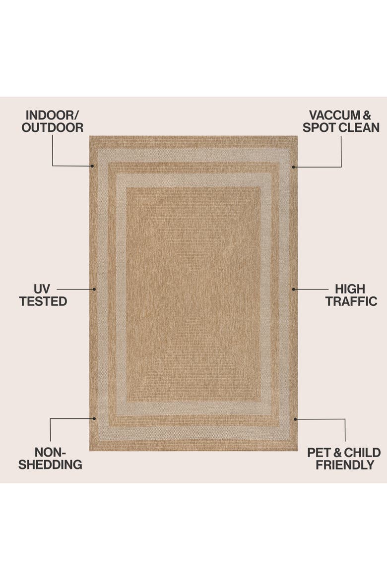 Frenzy Easy Jute Minimalist Boho Inset Border Indoor/Outdoor Area Rug, Alternate, color, Natural/Beige