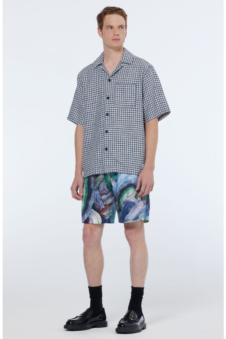Relaxed Jacquard Cotton & Linen Camp Shirt, Alternate, color, BLUE DIAMOND