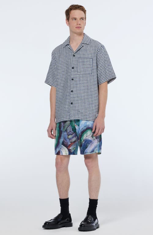 Scotch & Soda Relaxed Jacquard Cotton & Linen Camp Shirt In Blue Diamond