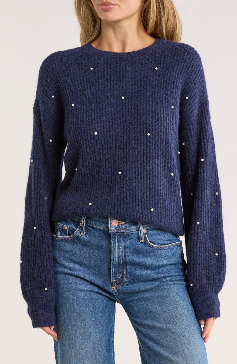 vineyard vines Bow Embellished Alpaca Blend Crewneck Sweater, Main, color, Nautical Navy