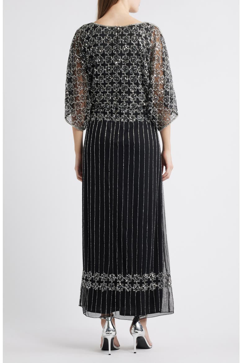 Beaded Mesh Gown, Alternate, color, BLACKSILVER 012