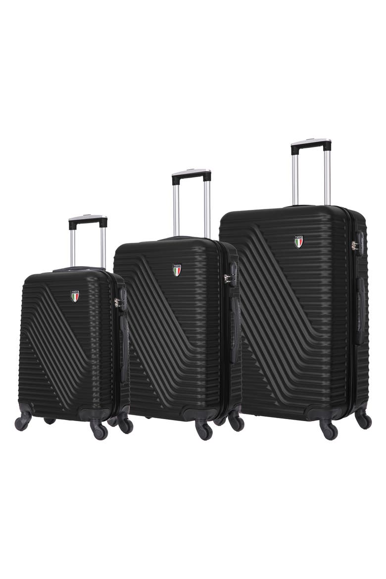 Travola Hardshell 3-Piece Spinner Luggage Set, Main, color, BLACK