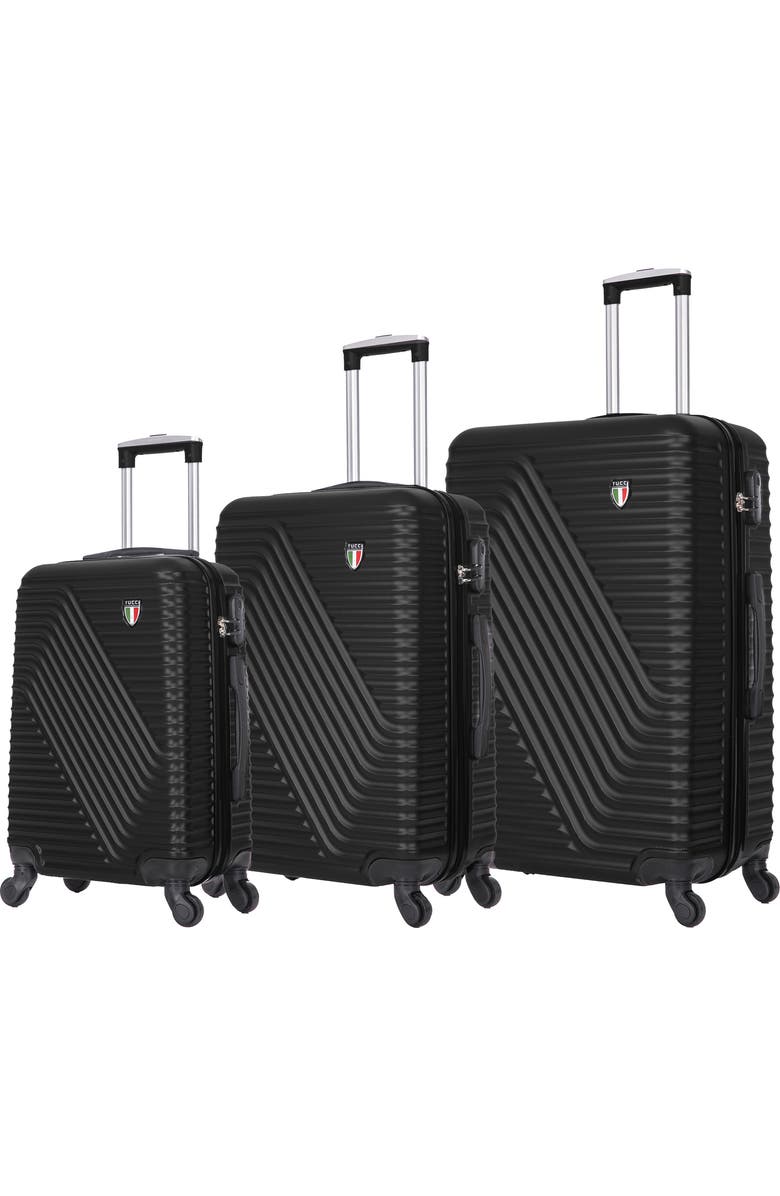 TUCCI Travola Hardshell 3-Piece Spinner Luggage Set, Main, color, Black
