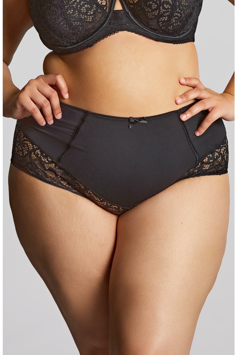 Estel High Waist Lace Trim Briefs, Main, color, NOIR