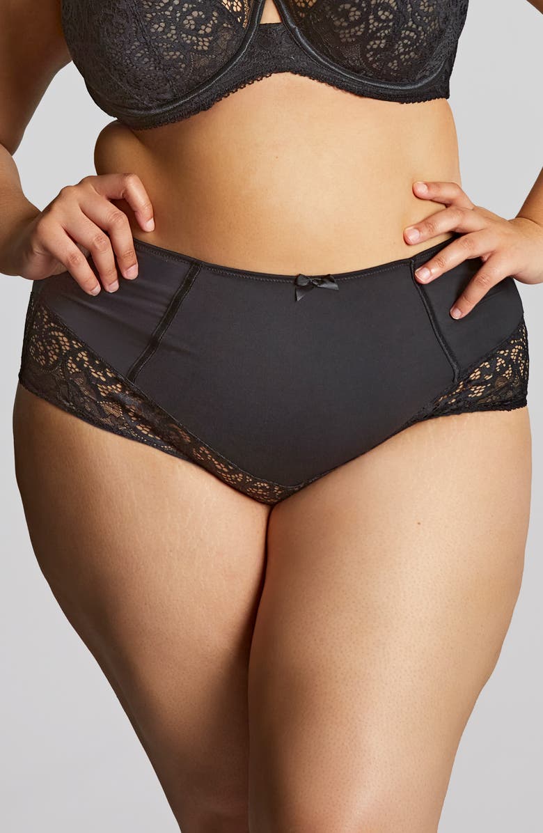 Panache Estel High Waist Lace Trim Briefs, Main, color, Noir