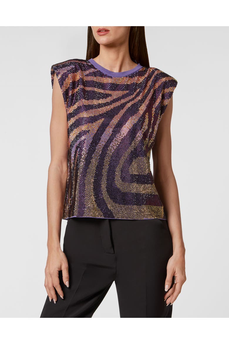 T-Shirt Round Neck Women, Main, color, purple/lightgold