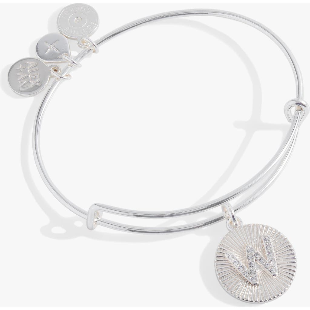 Alex And Ani Pave Starburst Texture Initial Bangle Bracelet In Silver - W