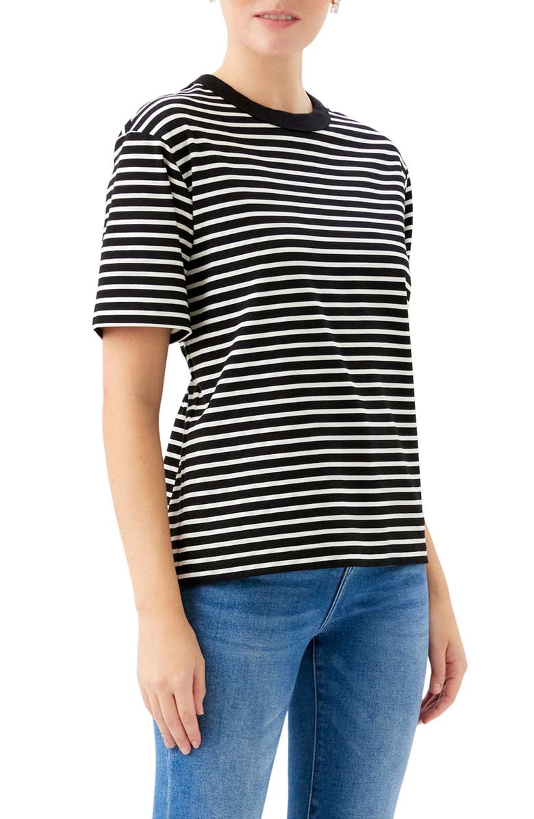 Karen Kane Stripe T-Shirt, Alternate, color, Black/ Ivory