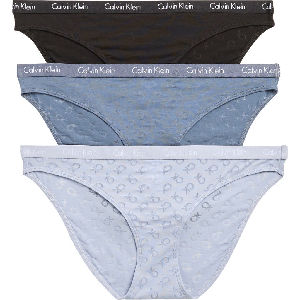 Calvin Klein 3-pack Monogram Burnout Bikinis In Multi